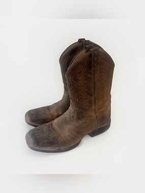 Ariat Sz 4 Kids Honor Brown Leather Cowboy Boots Square Toe Western Pull-On